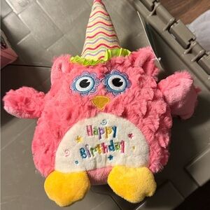Pink 'Happy Birthday' Plush Owl Stuffed Toy